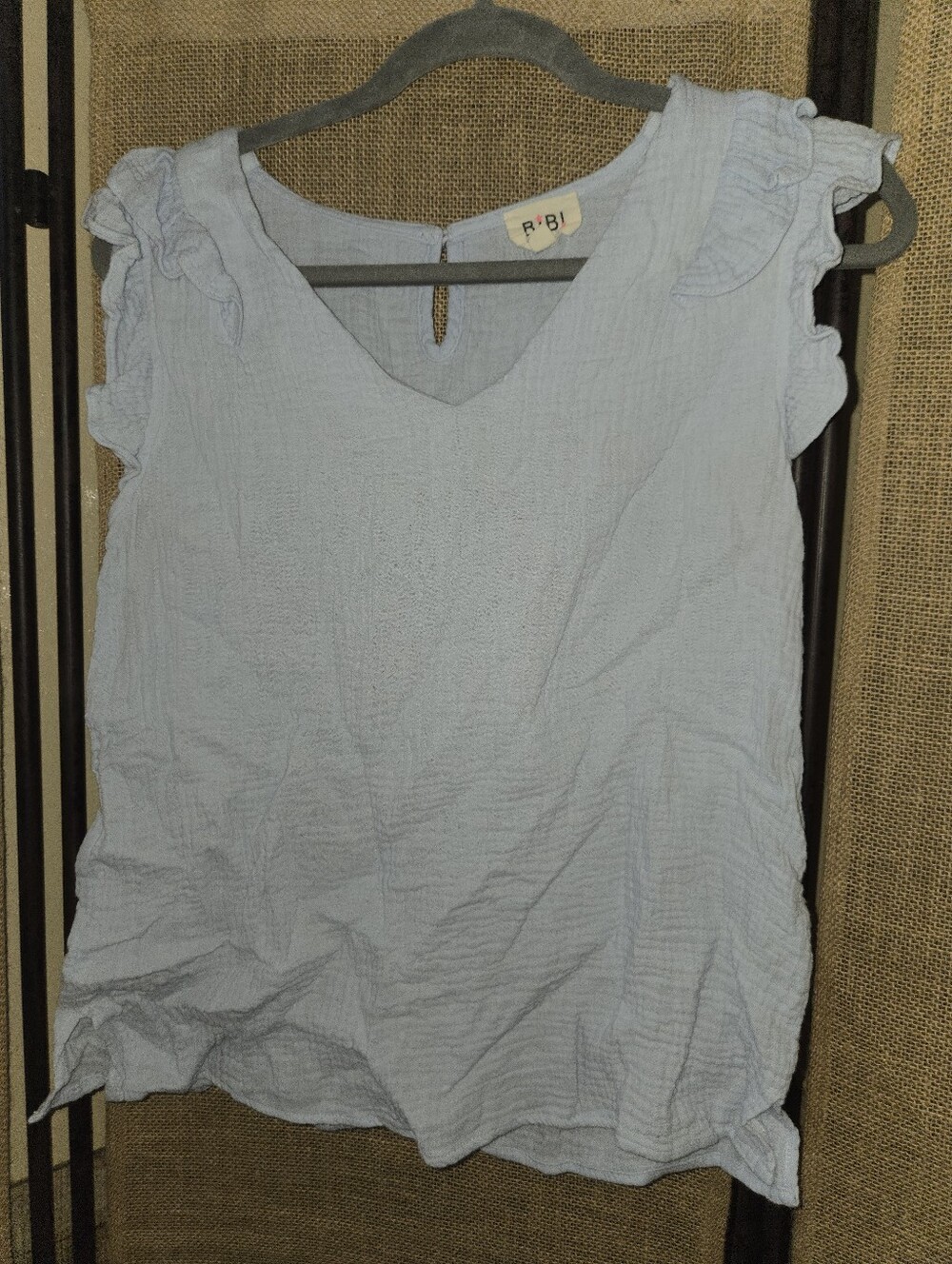 Bibi Wrinkle Gauze Light Blue Ruffle Sleeve Women's Top 100% Cotton Medium NWOT